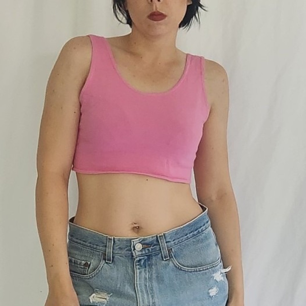 90s Pink Cotton Crop Top with Bows